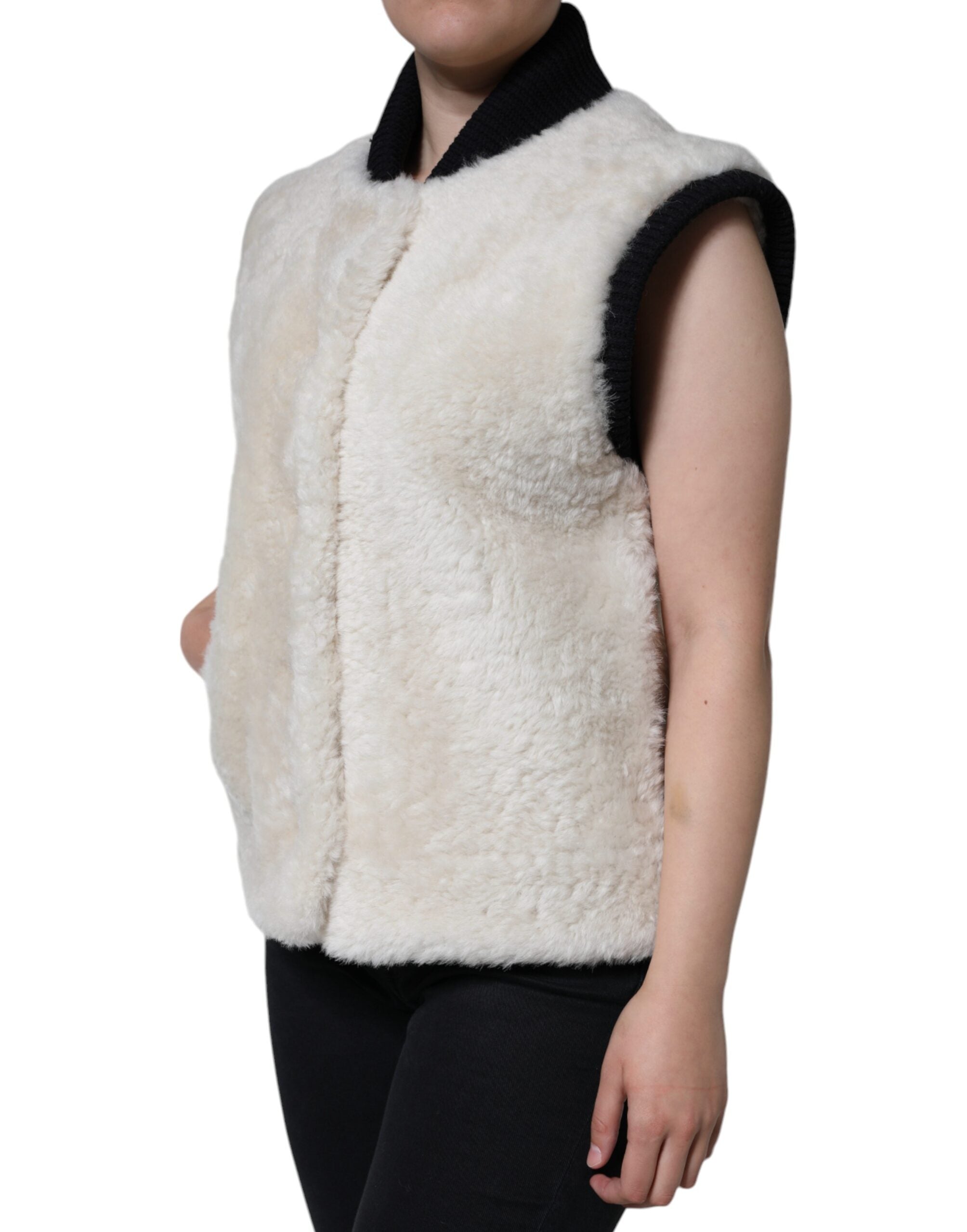 Weiße WARRENFORD Shearling-Leder Weste Mantel Jacke