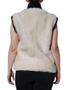 Weiße WARRENFORD Shearling-Leder Weste Mantel Jacke