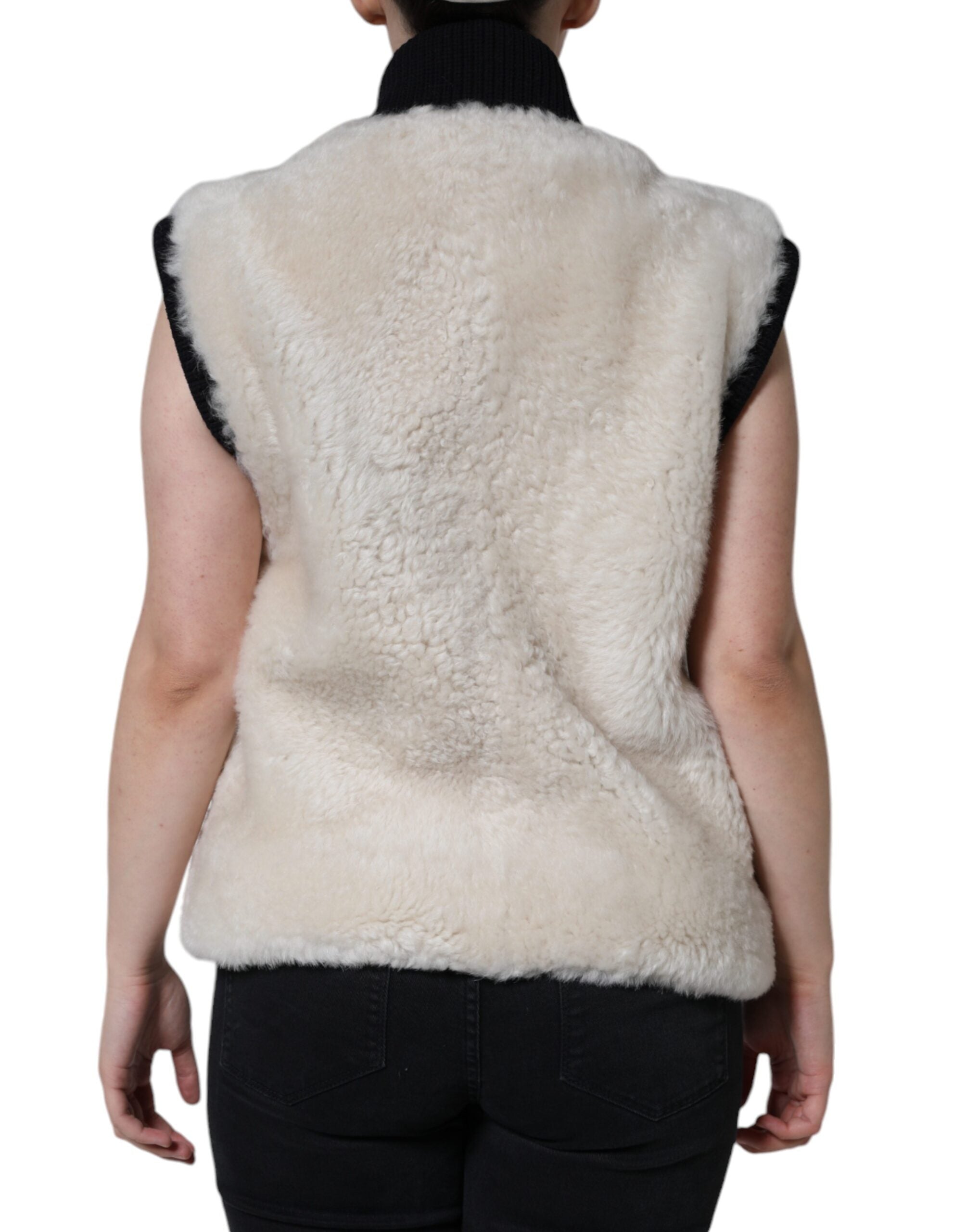 Weiße WARRENFORD Shearling-Leder Weste Mantel Jacke