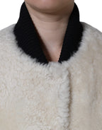 Weiße WARRENFORD Shearling-Leder Weste Mantel Jacke
