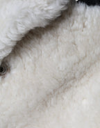 Weiße WARRENFORD Shearling-Leder Weste Mantel Jacke