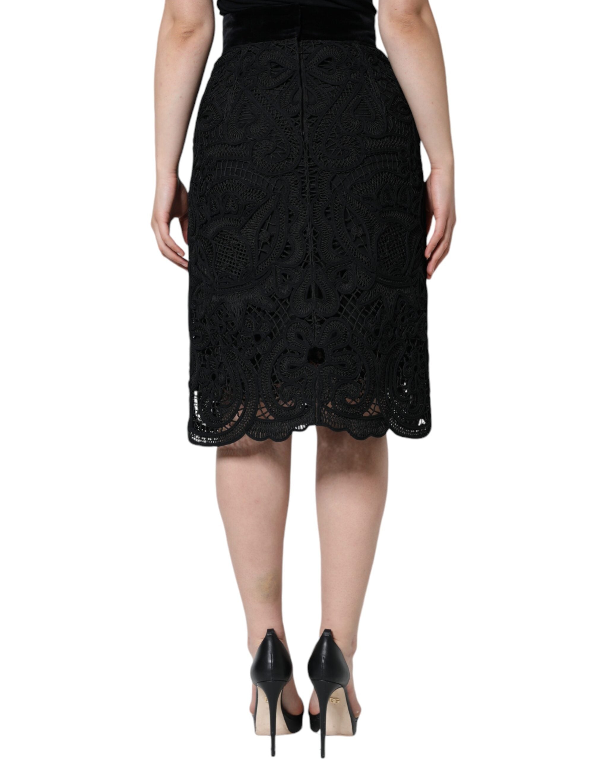 Black Floral Lace High-Waist Pencil Skirt