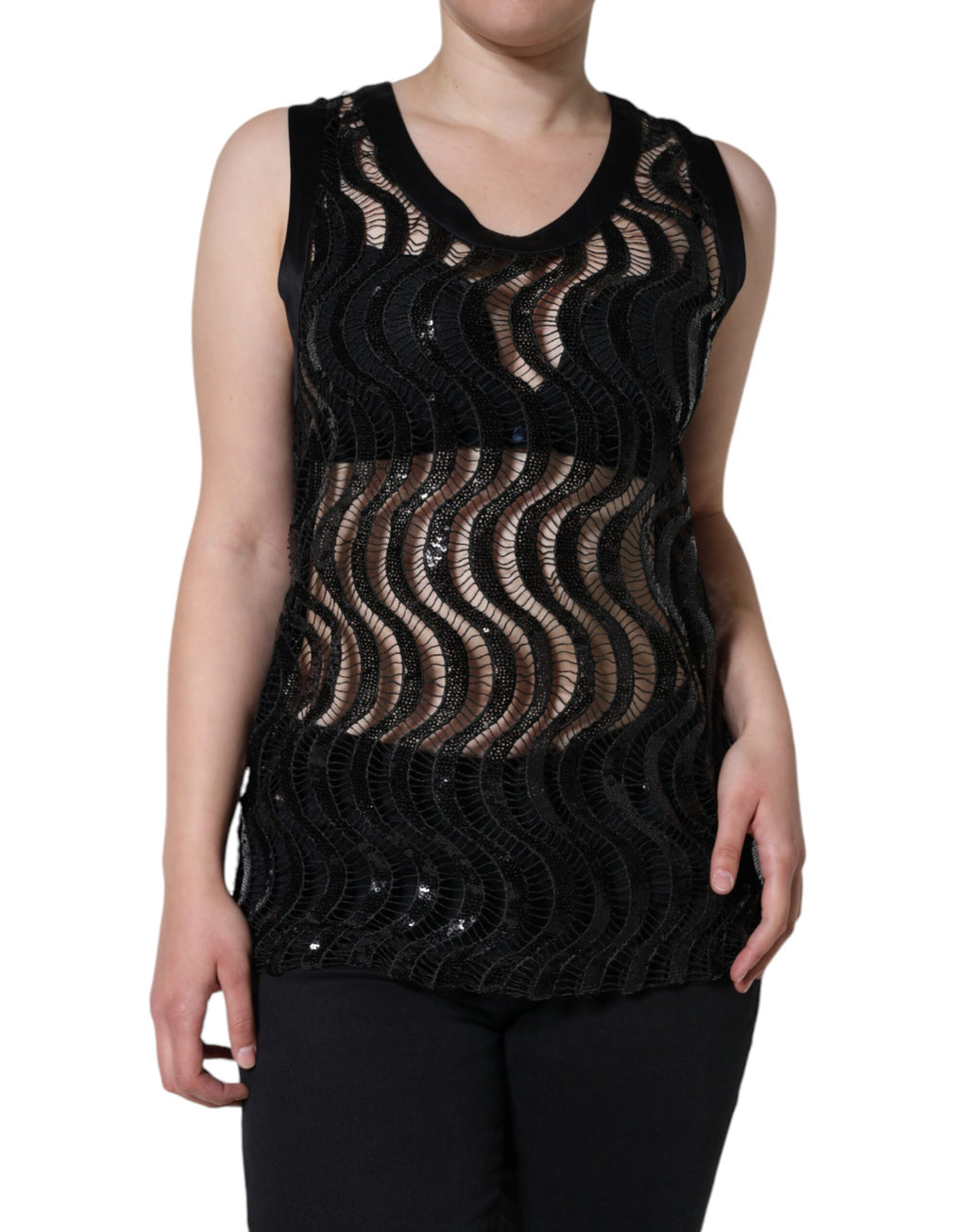 Schwarzes ärmelloses Pailletten-Tanktop