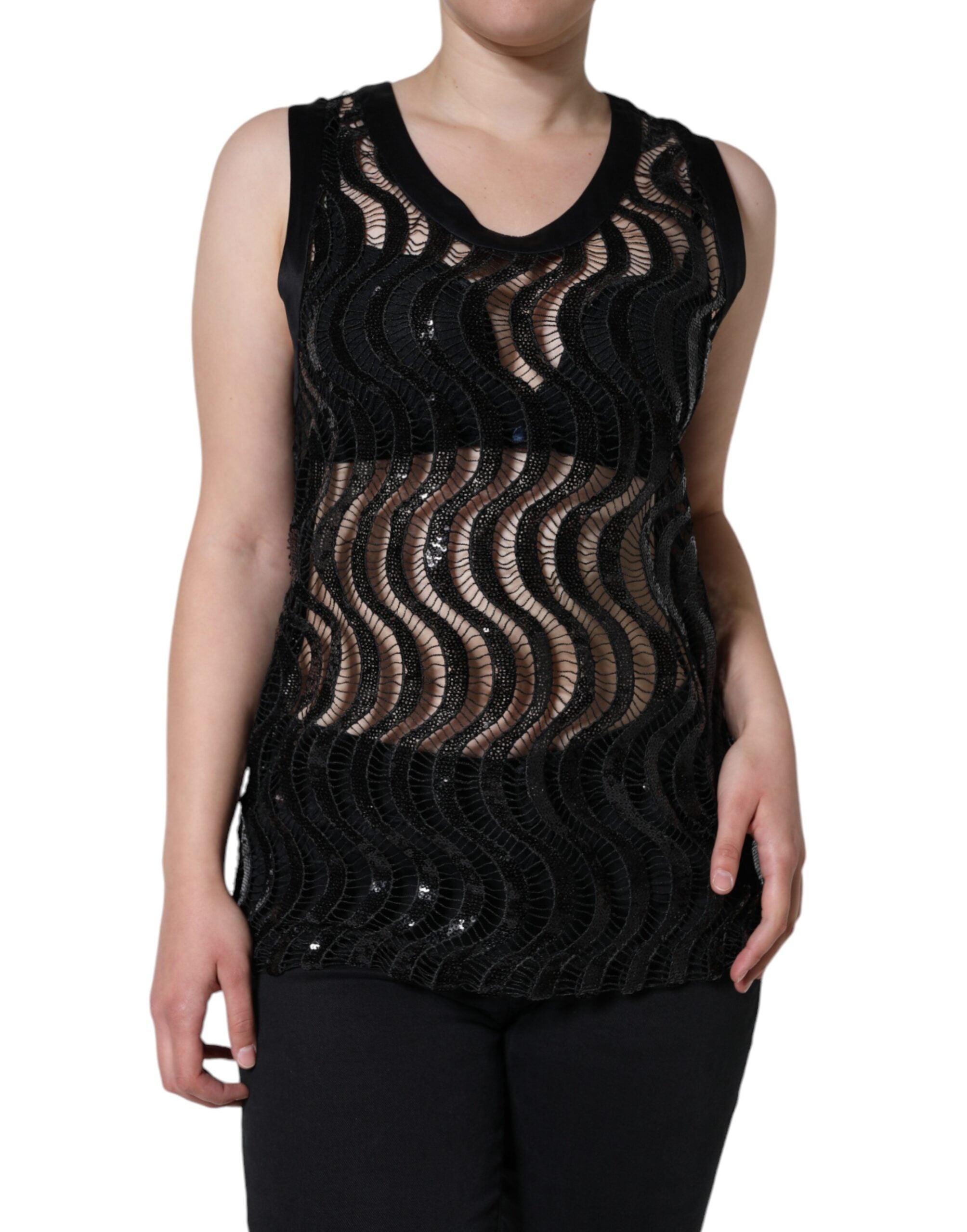 Schwarzes ärmelloses Pailletten-Tanktop