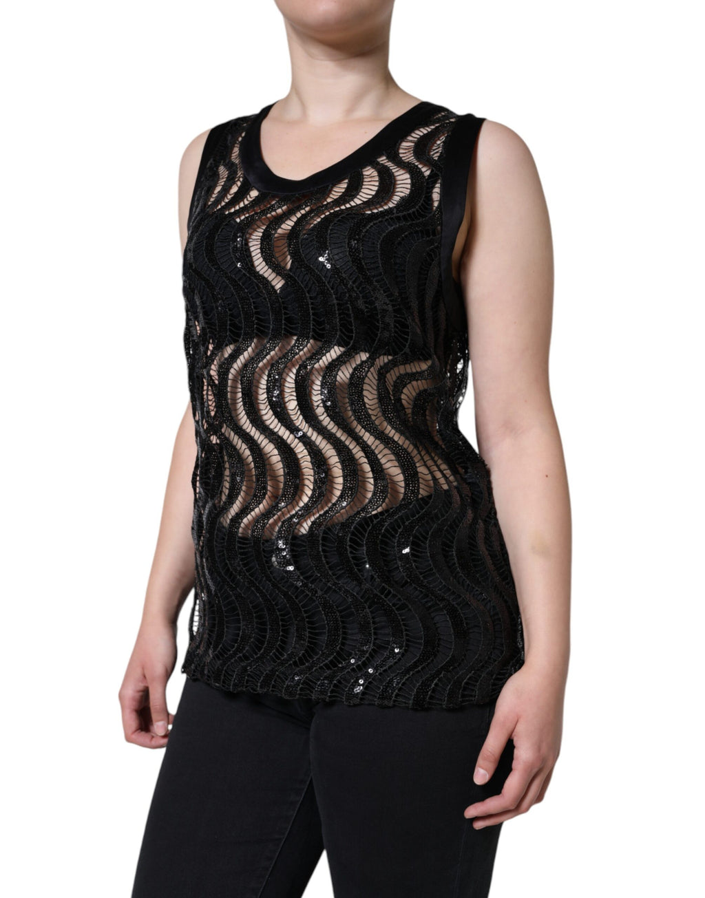 Schwarzes ärmelloses Pailletten-Tanktop