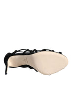 Black Tulle Stretch Heels Sandals Shoes