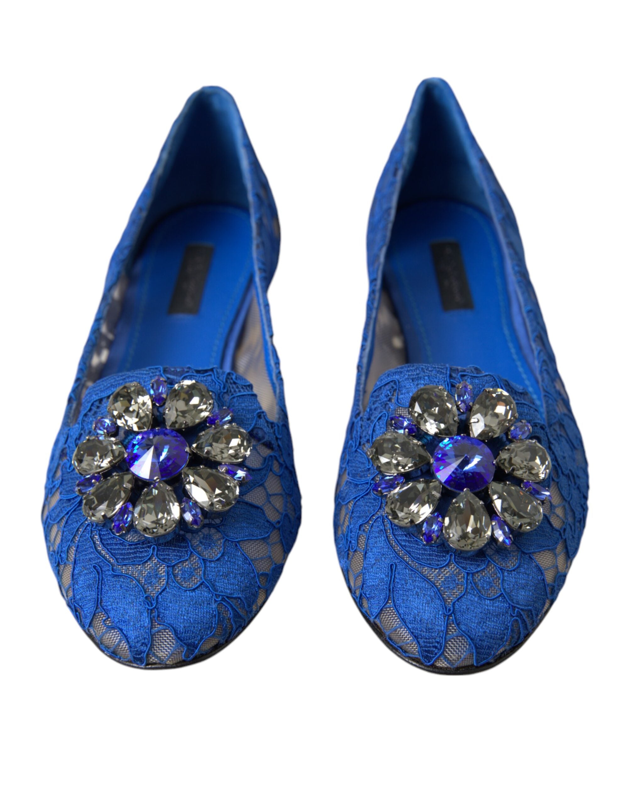 Blaue Spitze Kristall Ballett-Flat Loafers Schuhe