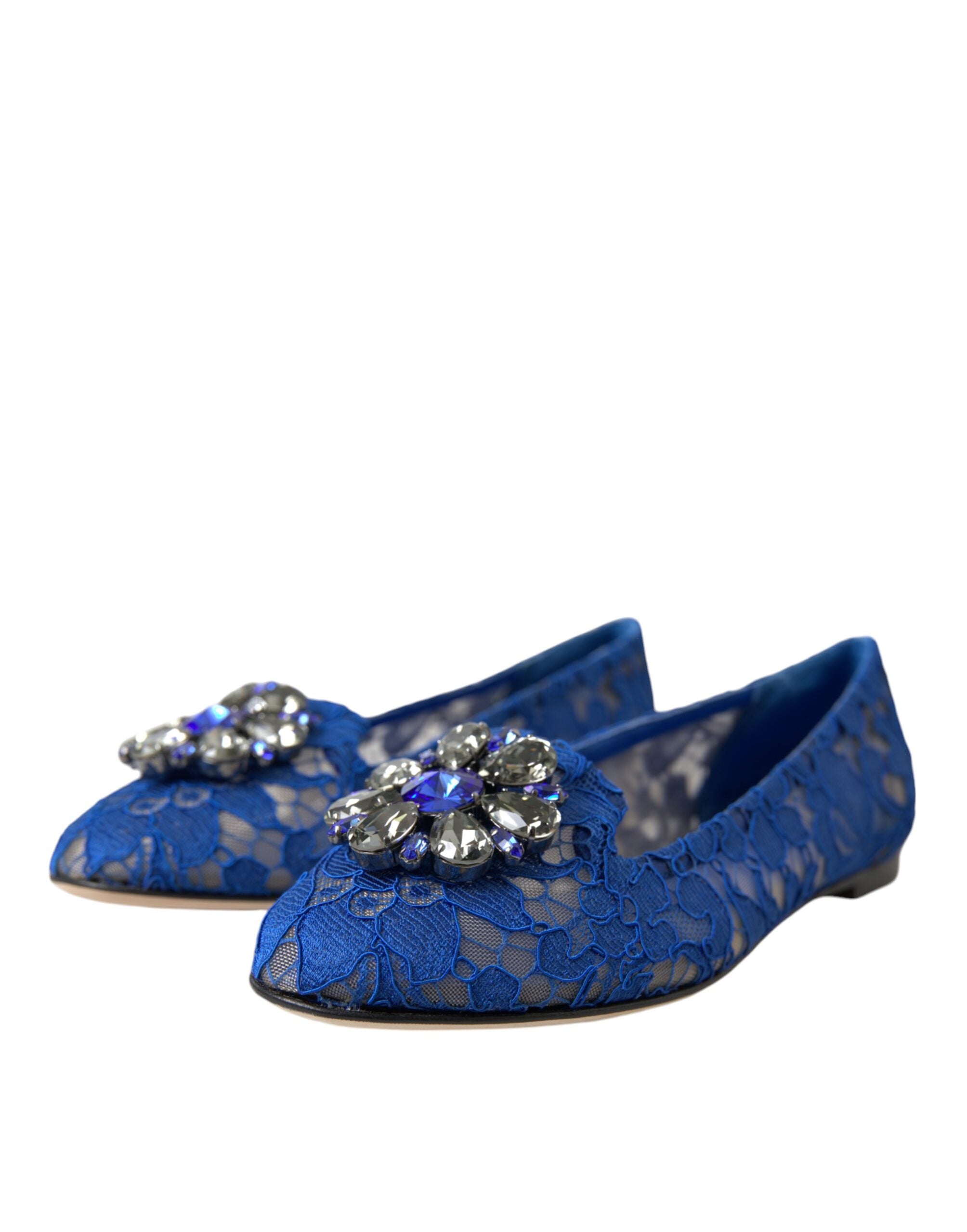 Blaue Spitze Kristall Ballett-Flat Loafers Schuhe