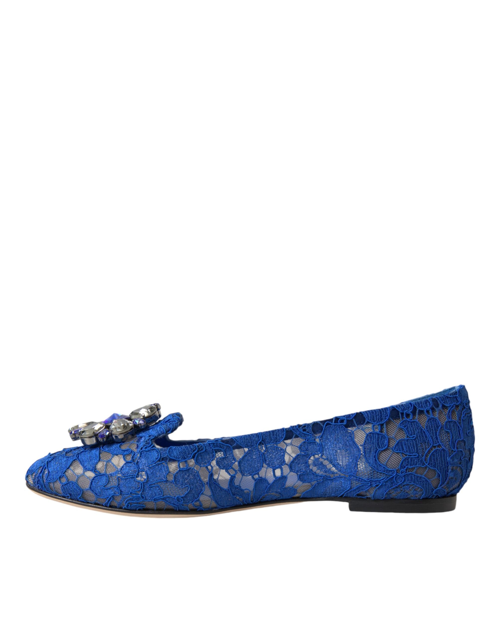 Blaue Spitze Kristall Ballett-Flat Loafers Schuhe