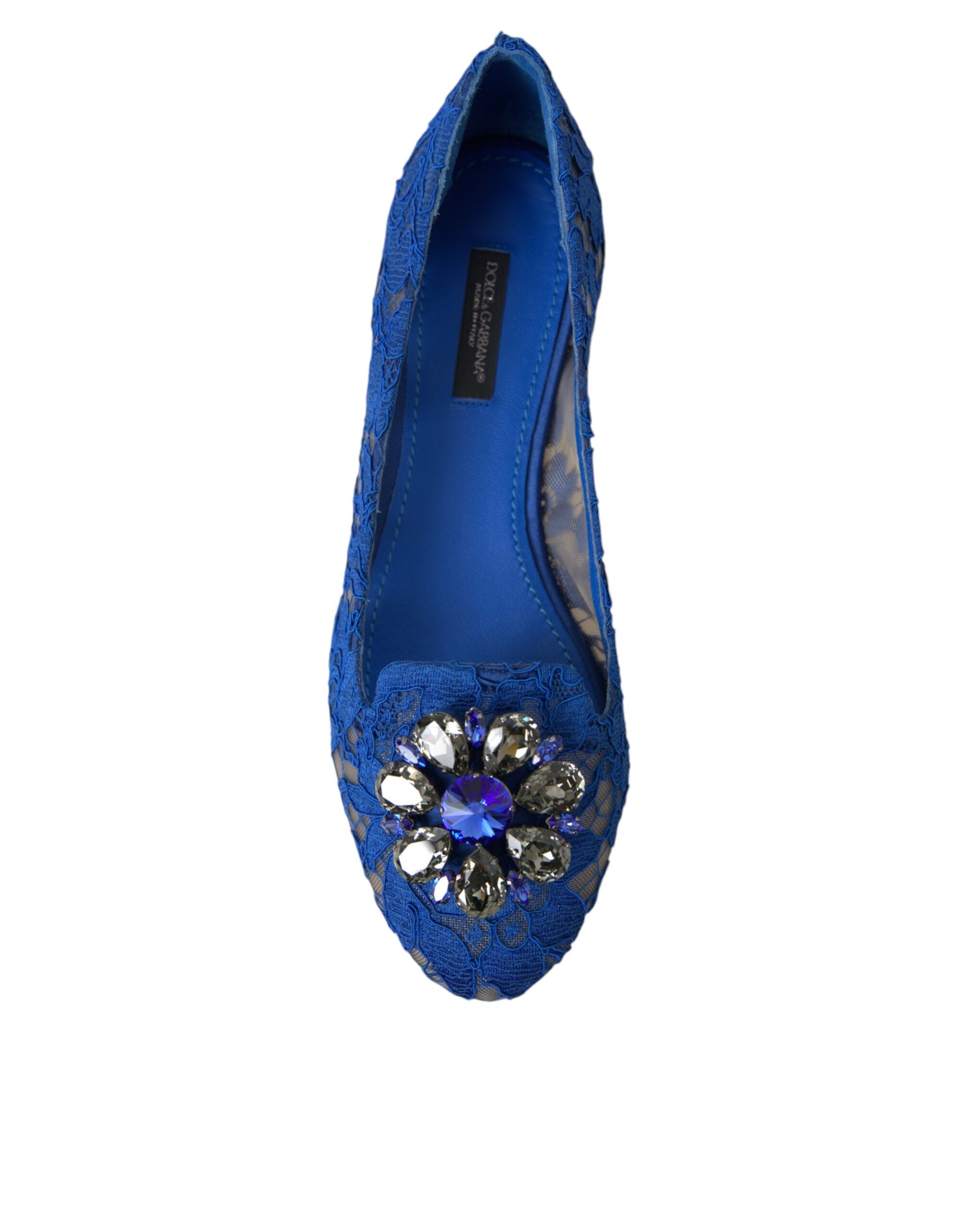 Blaue Spitze Kristall Ballett-Flat Loafers Schuhe