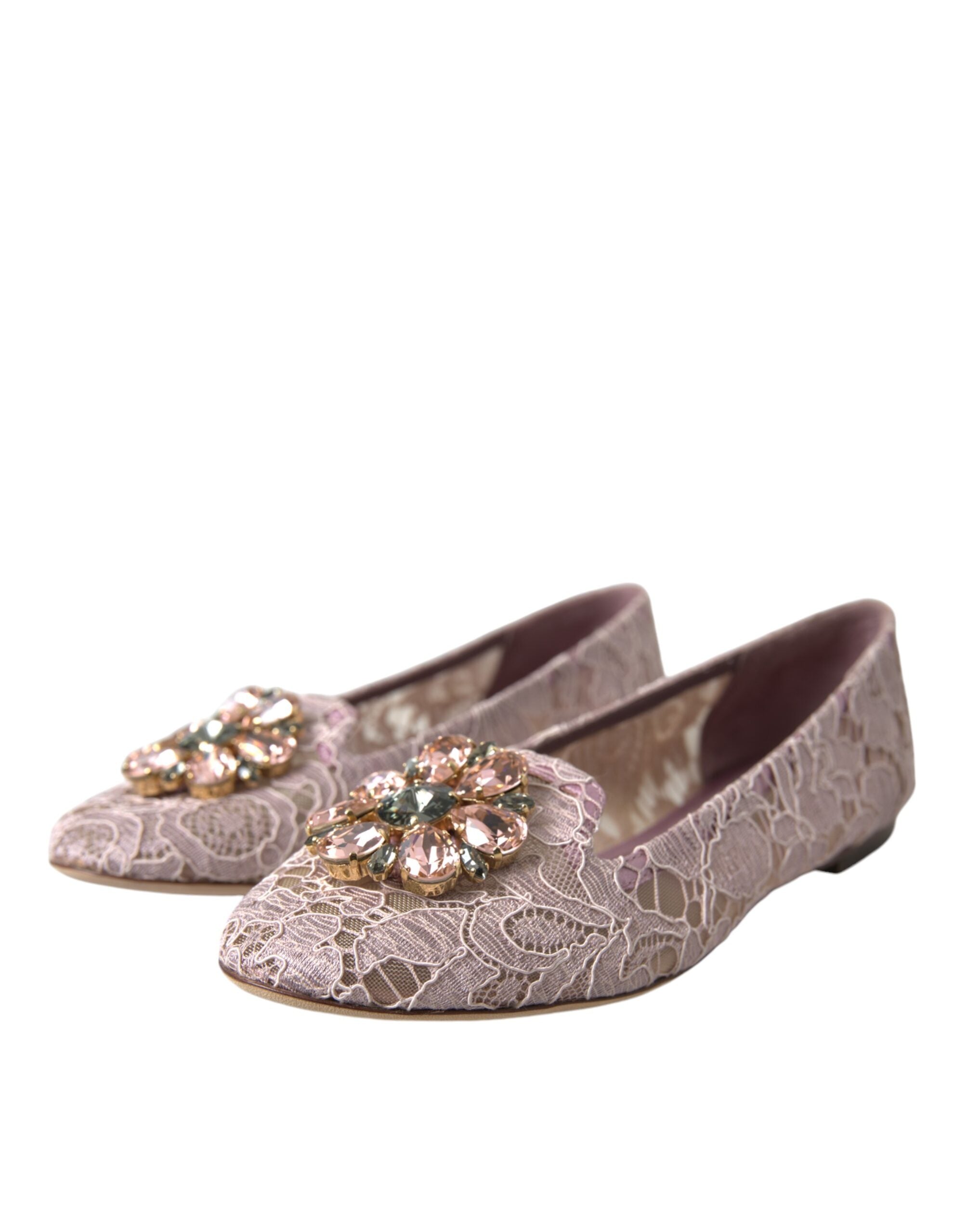 Pink Spitze Kristall Ballerinas Loafer Schuhe