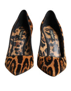 Brown Leopard Calf Hair Heels Pumps Schuhe