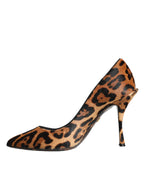 Brown Leopard Calf Hair Heels Pumps Schuhe