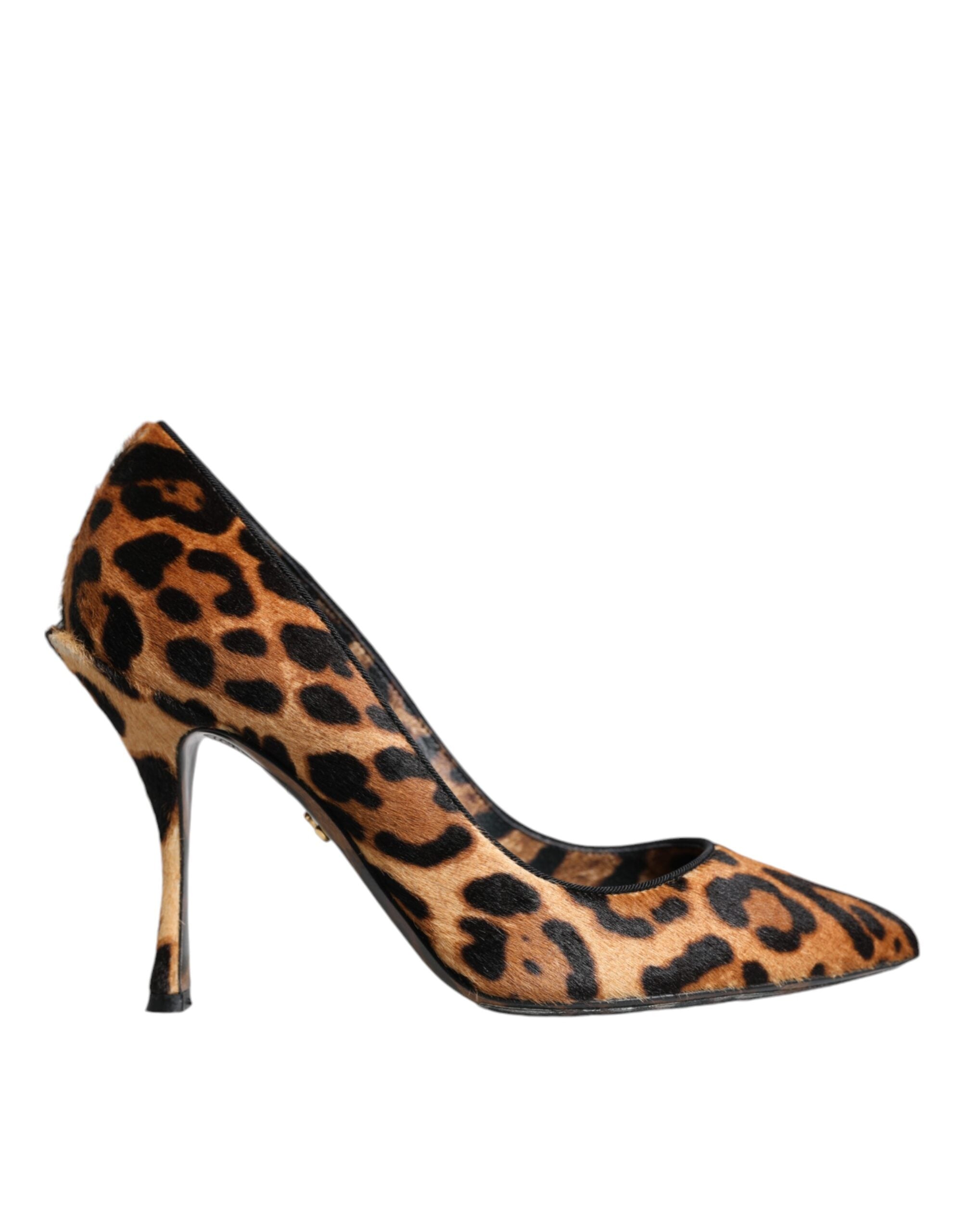 Brown Leopard Calf Hair Heels Pumps Schuhe