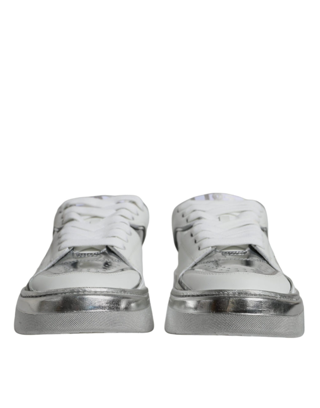 White Silver Leder Low Top Sneakers Schuhe