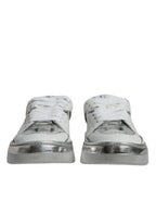 White Silver Leder Low Top Sneakers Schuhe