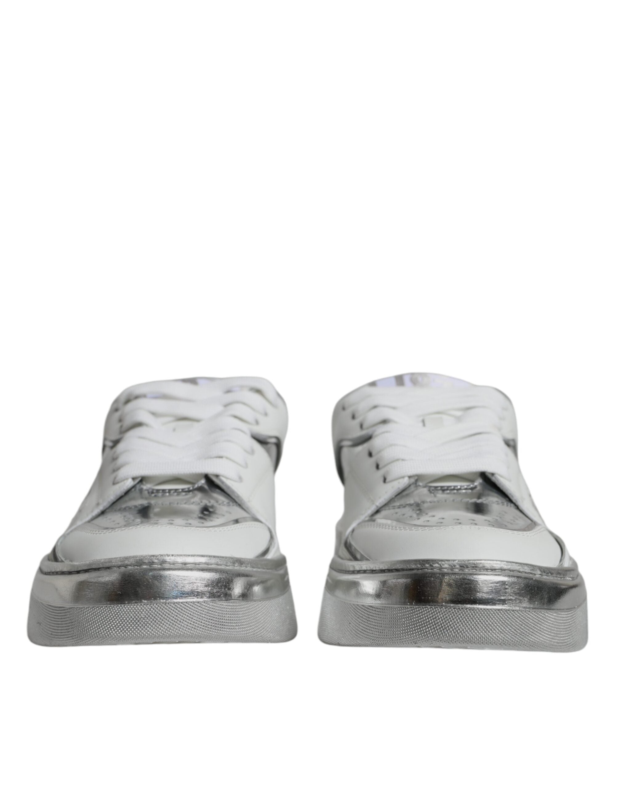 White Silver Leder Low Top Sneakers Schuhe