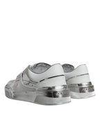 White Silver Leder Low Top Sneakers Schuhe