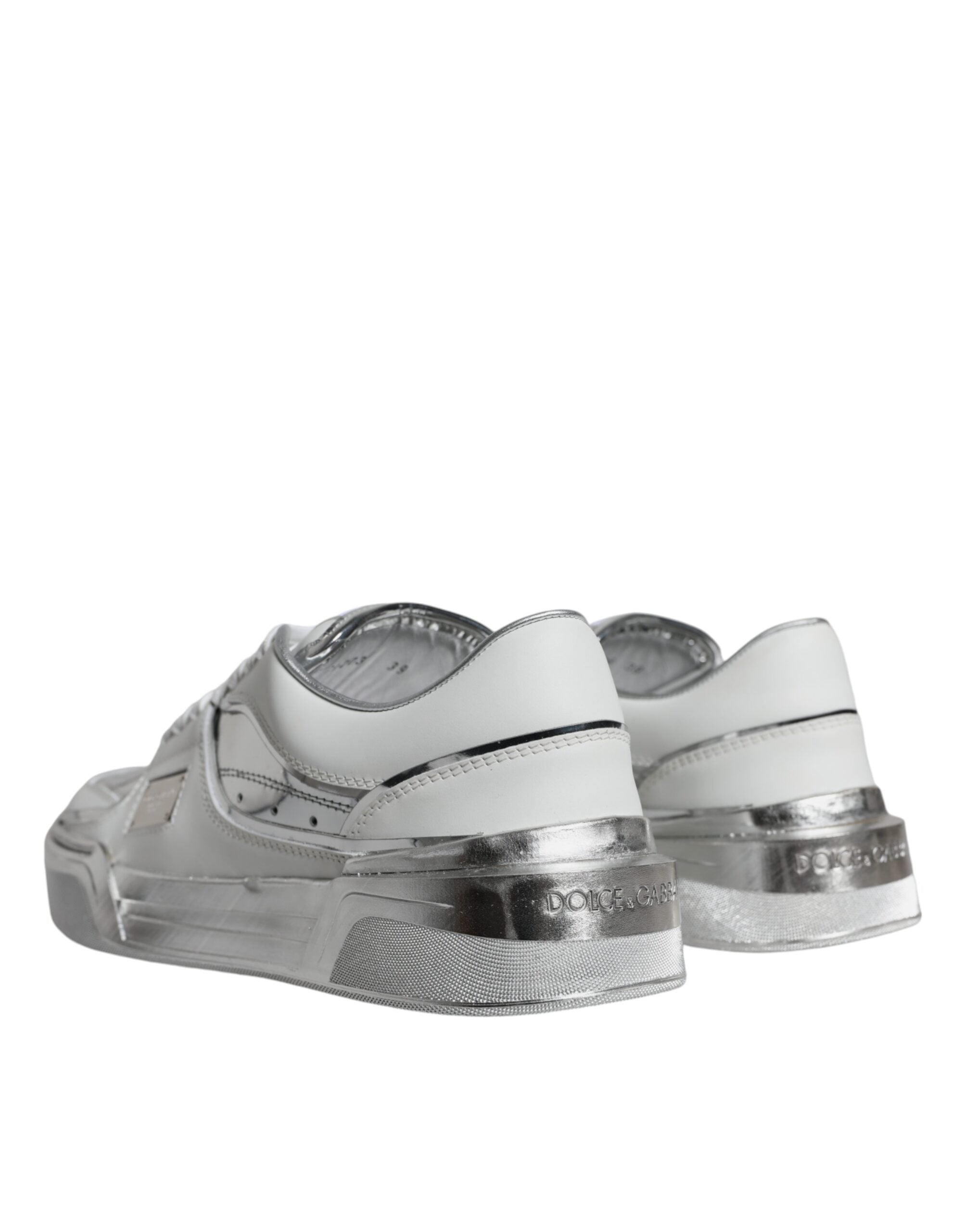 White Silver Leder Low Top Sneakers Schuhe