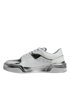 White Silver Leder Low Top Sneakers Schuhe