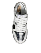 White Silver Leder Low Top Sneakers Schuhe