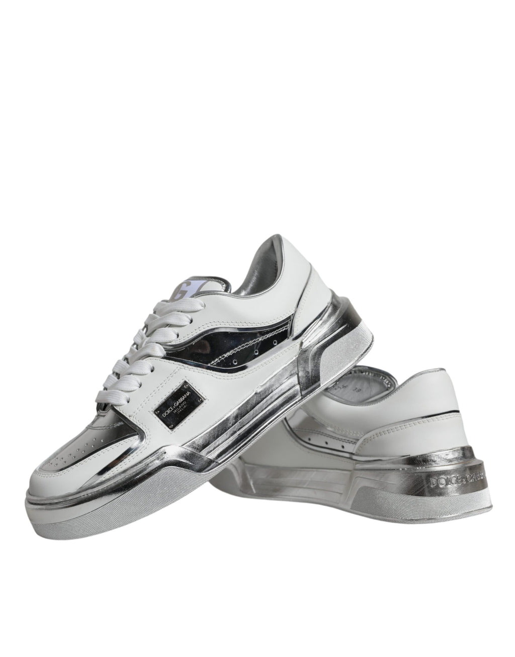 White Silver Leder Low Top Sneakers Schuhe
