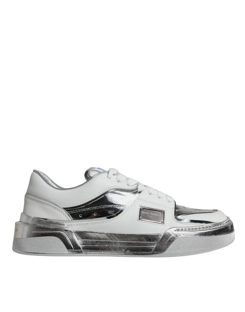 White Silver Leder Low Top Sneakers Schuhe