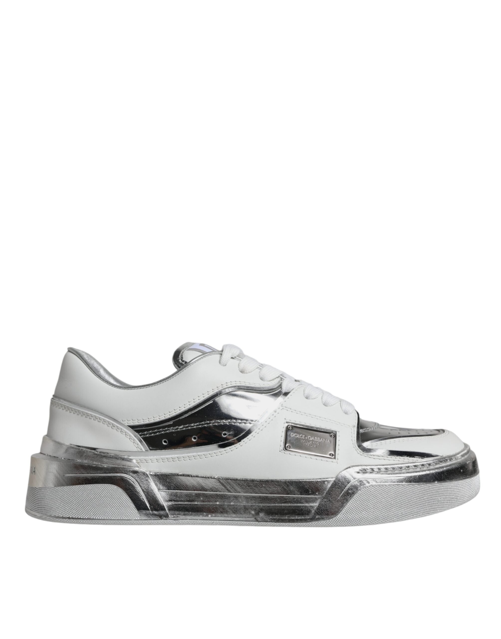 White Silver Leder Low Top Sneakers Schuhe