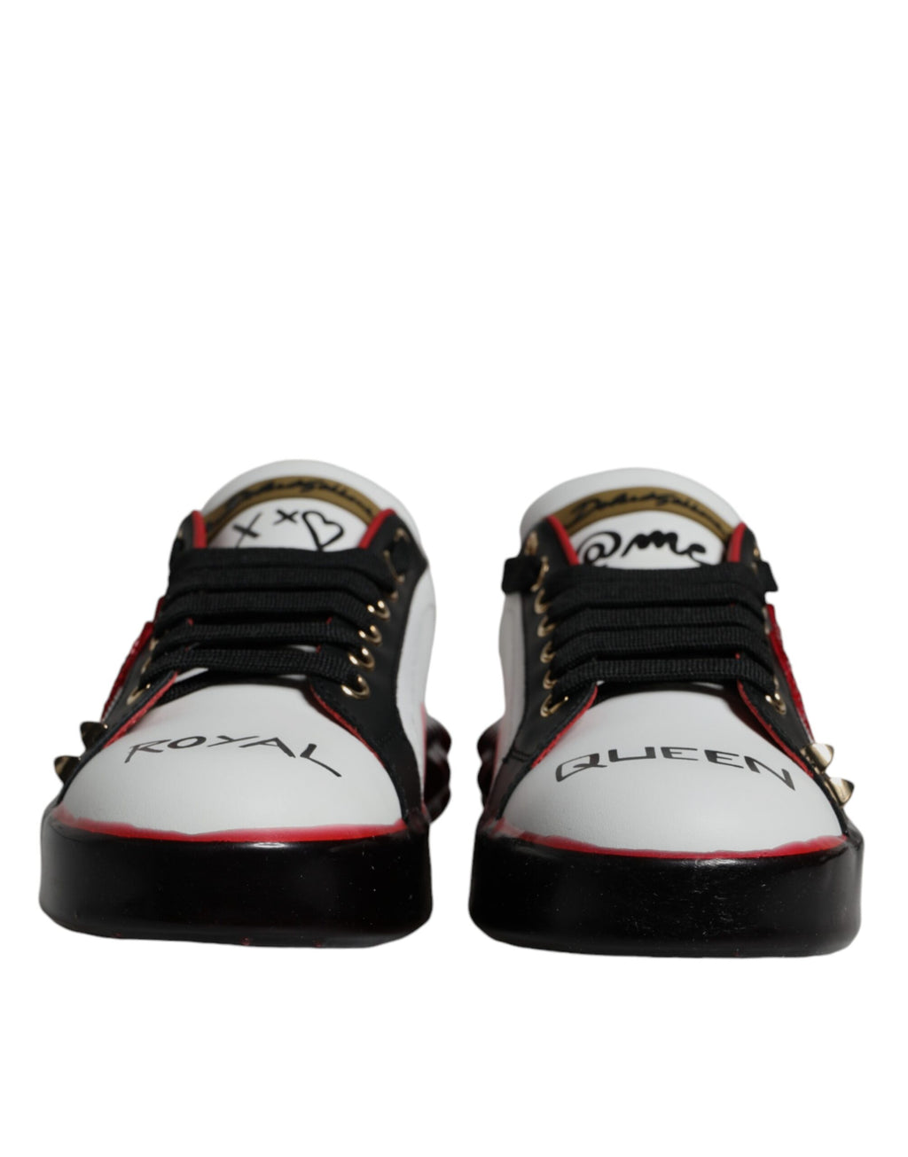 White Red Crystals Leather Portofino Sneakers Schuhe