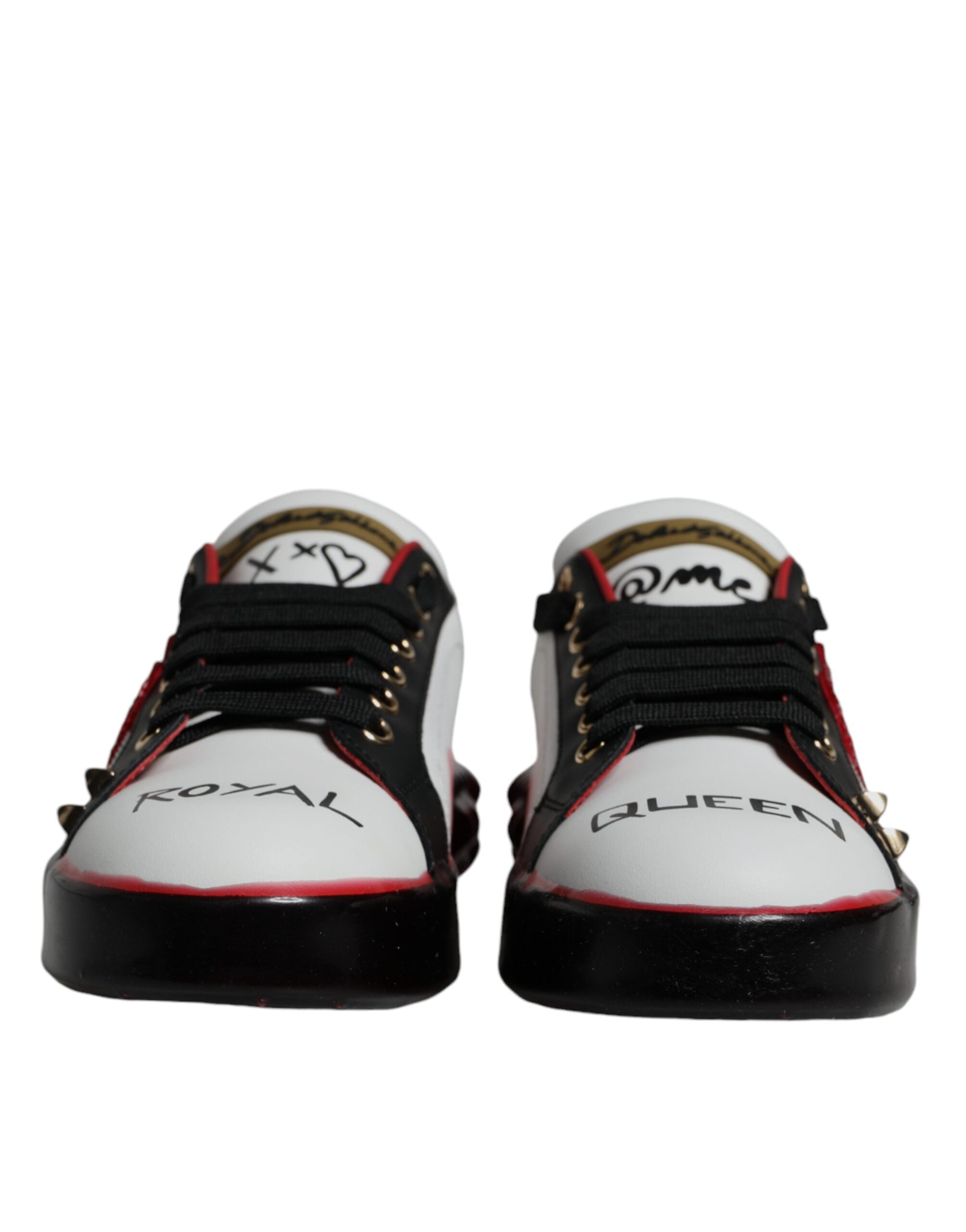 White Red Crystals Leather Portofino Sneakers Schuhe
