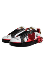White Red Crystals Leather Portofino Sneakers Schuhe