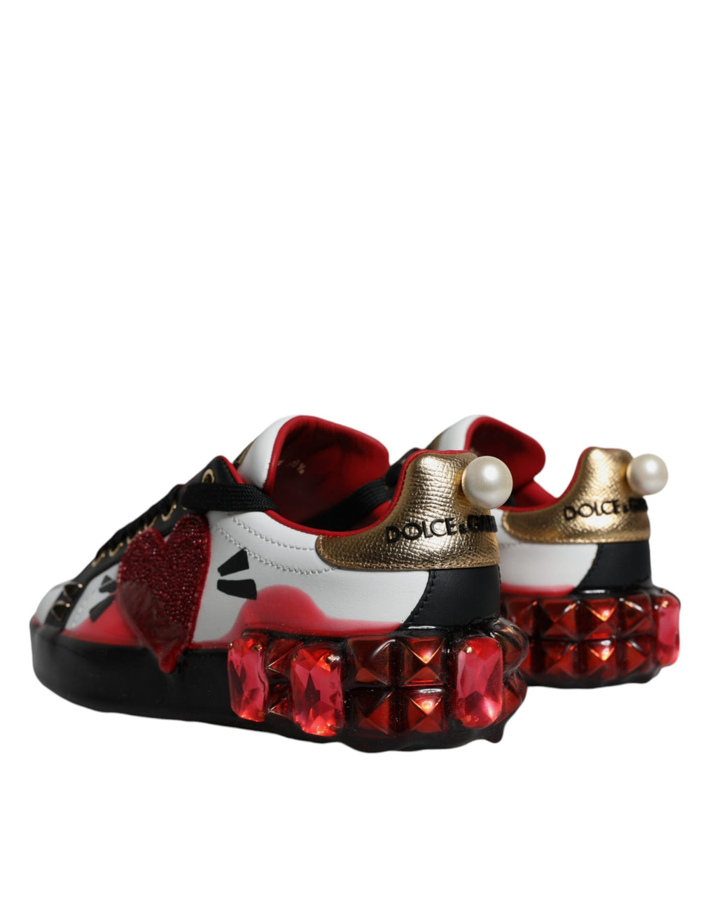 White Red Crystals Leather Portofino Sneakers Schuhe