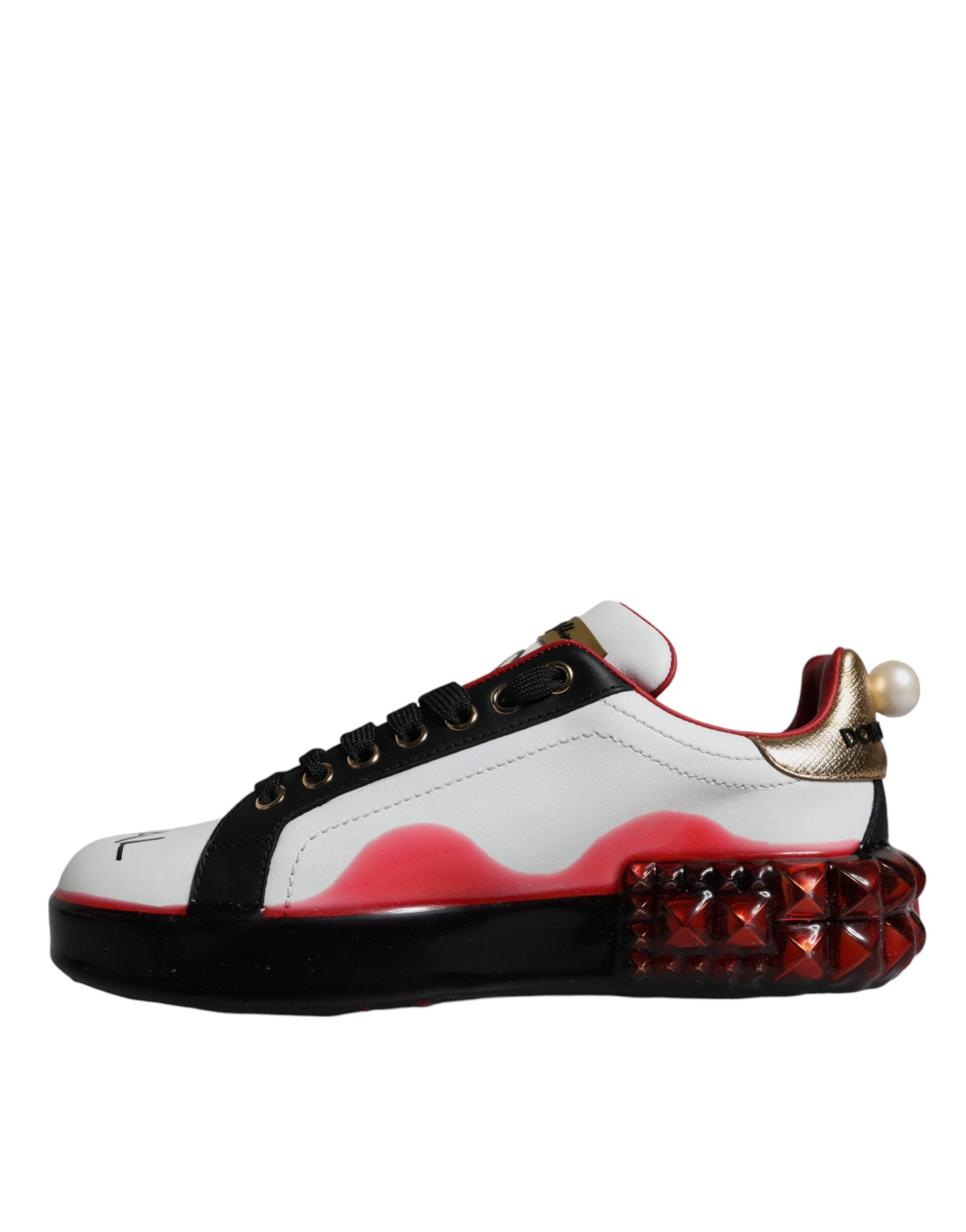White Red Crystals Leather Portofino Sneakers Schuhe