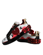 White Red Crystals Leather Portofino Sneakers Schuhe