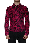 Fuchsiafarbene Leopardenmuster-Jacke mit Reverskragen und Knopfleiste