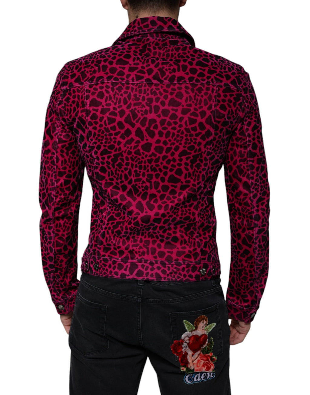 Fuchsiafarbene Leopardenmuster-Jacke mit Reverskragen und Knopfleiste