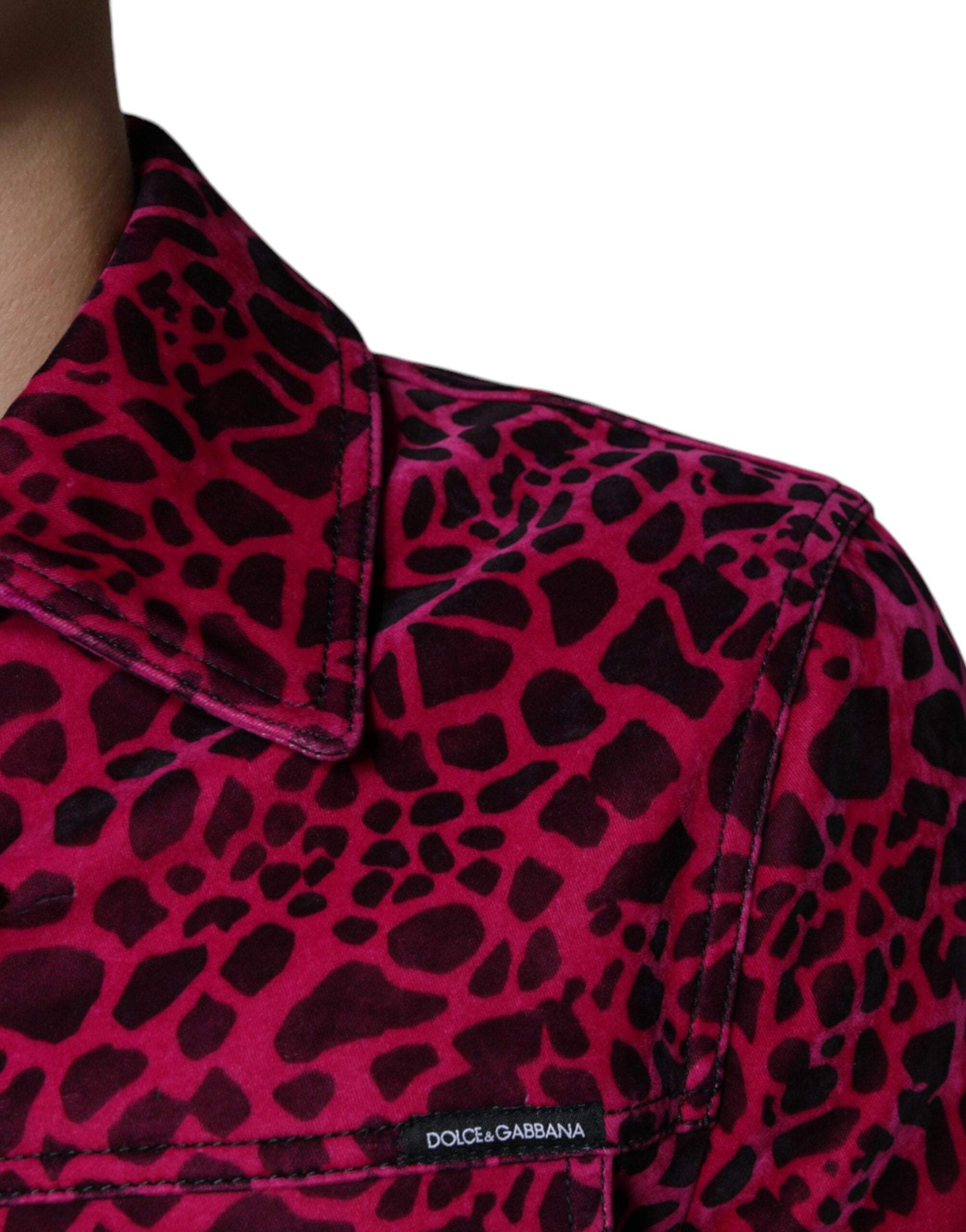 Fuchsiafarbene Leopardenmuster-Jacke mit Reverskragen und Knopfleiste