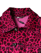 Fuchsiafarbene Leopardenmuster-Jacke mit Reverskragen und Knopfleiste
