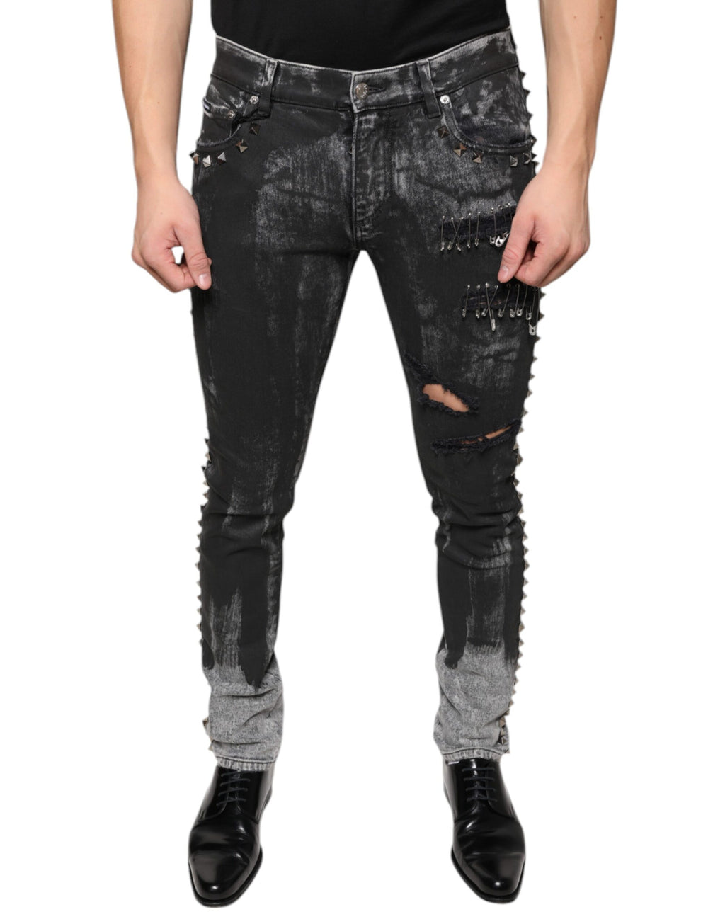 Schwarze verzierte Skinny-Jeans aus Baumwolle
