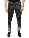 Schwarze verzierte Skinny-Jeans aus Baumwolle