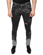 Schwarze verzierte Skinny-Jeans aus Baumwolle