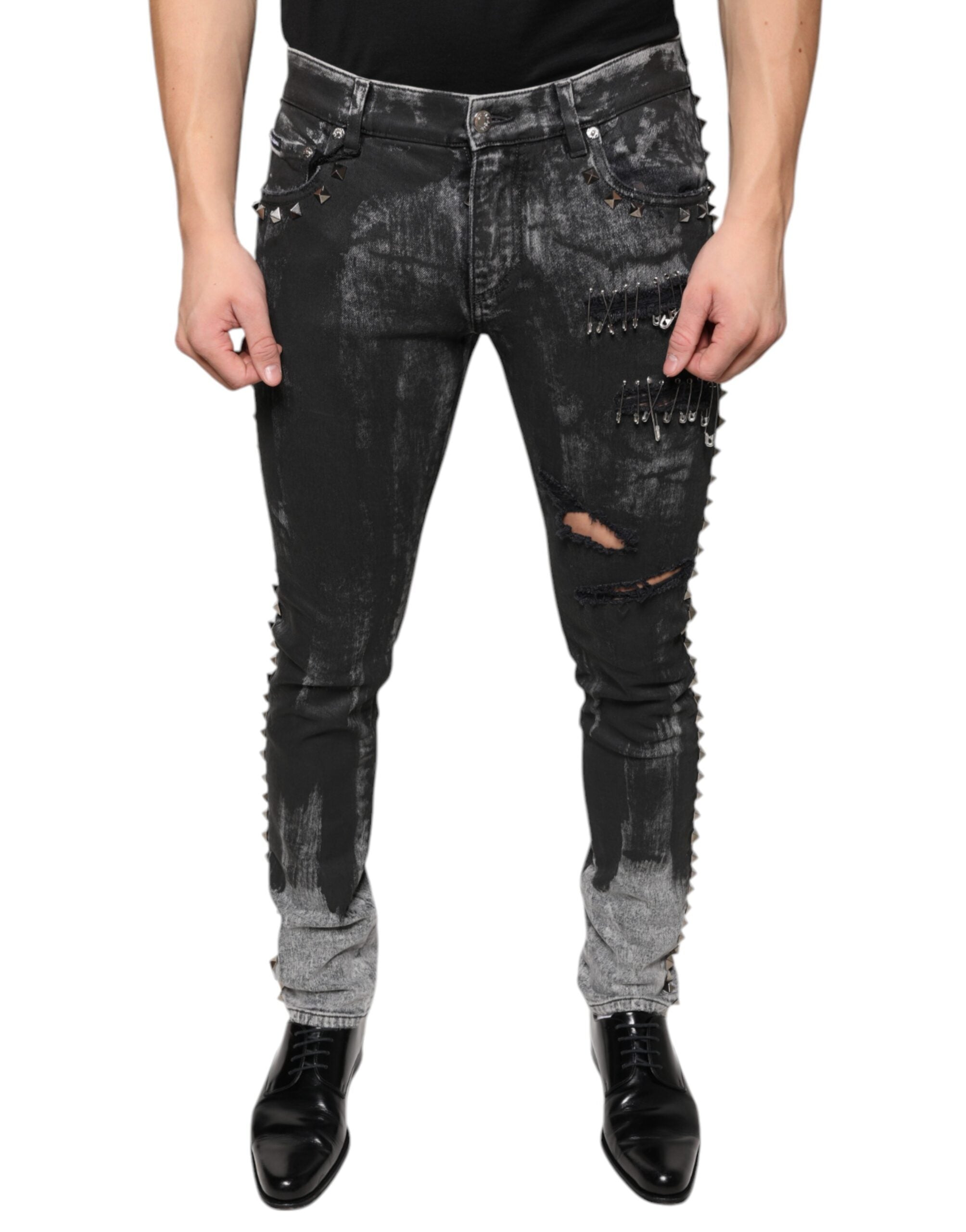 Schwarze verzierte Skinny-Jeans aus Baumwolle