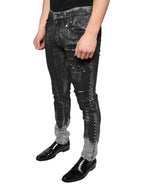 Schwarze verzierte Skinny-Jeans aus Baumwolle