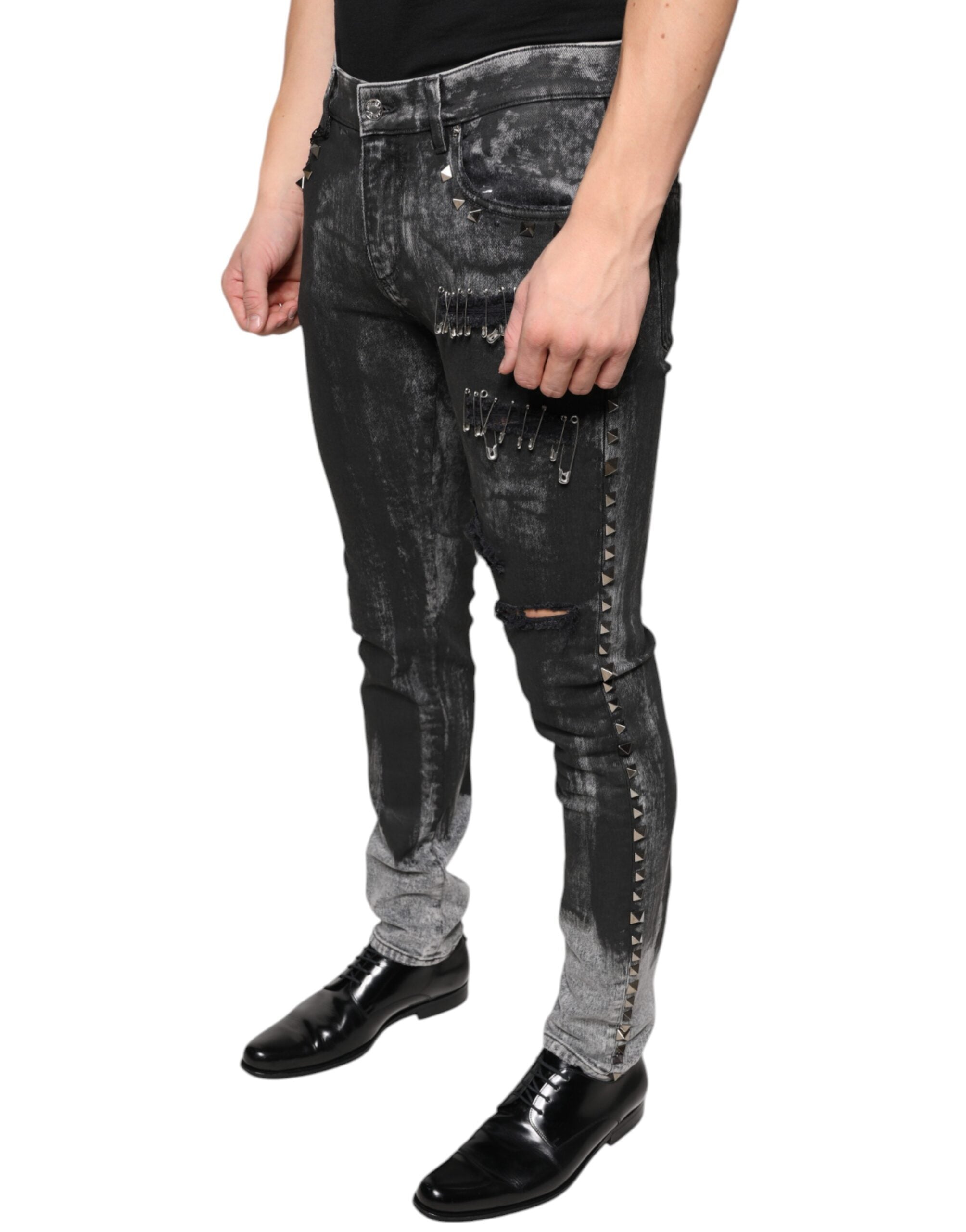 Schwarze verzierte Skinny-Jeans aus Baumwolle