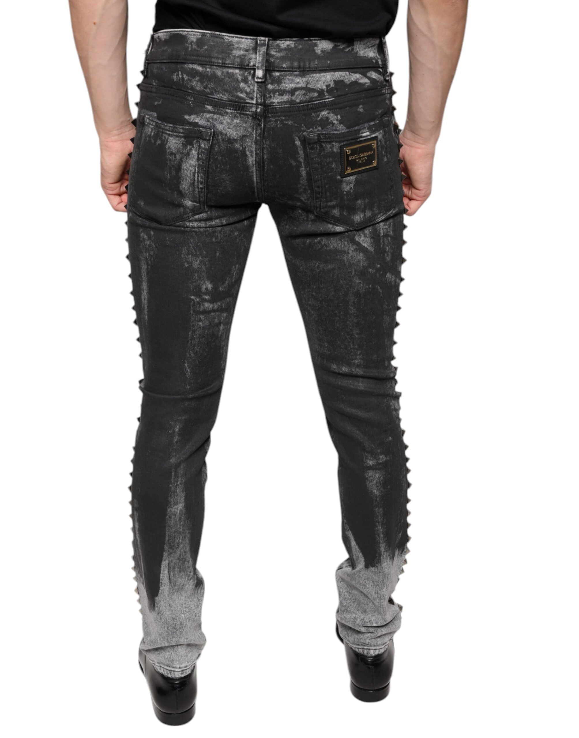 Schwarze verzierte Skinny-Jeans aus Baumwolle