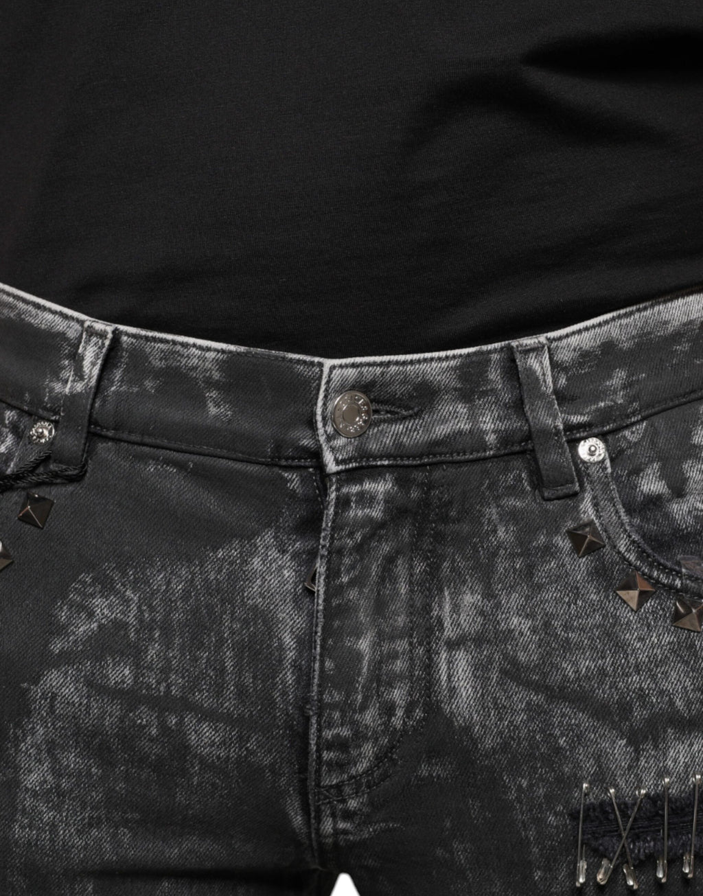 Schwarze verzierte Skinny-Jeans aus Baumwolle