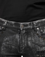Schwarze verzierte Skinny-Jeans aus Baumwolle