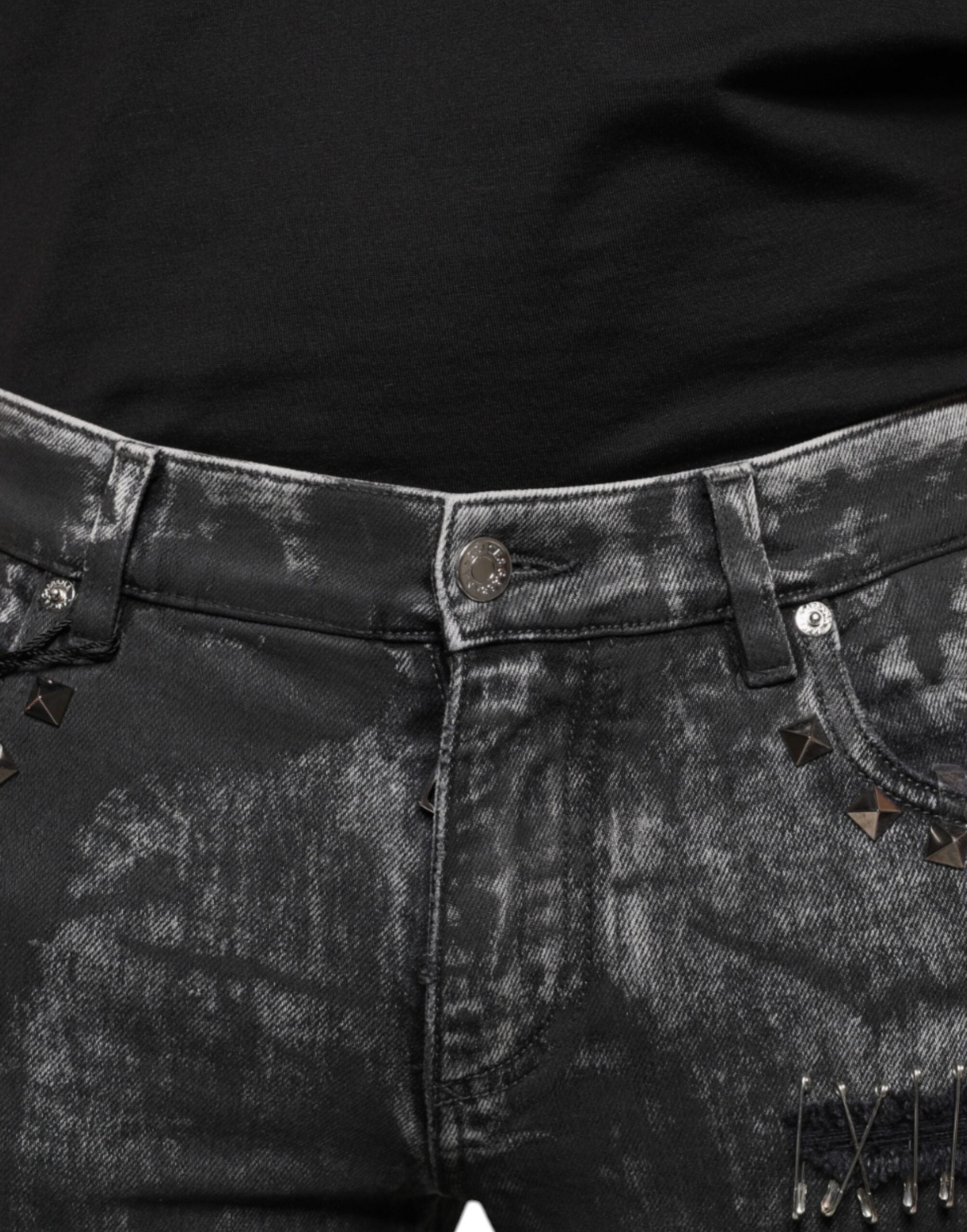 Schwarze verzierte Skinny-Jeans aus Baumwolle