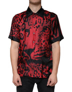 Red Leopard Silk Button-Down Casual Shirt