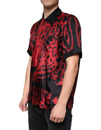 Red Leopard Silk Button-Down Casual Shirt